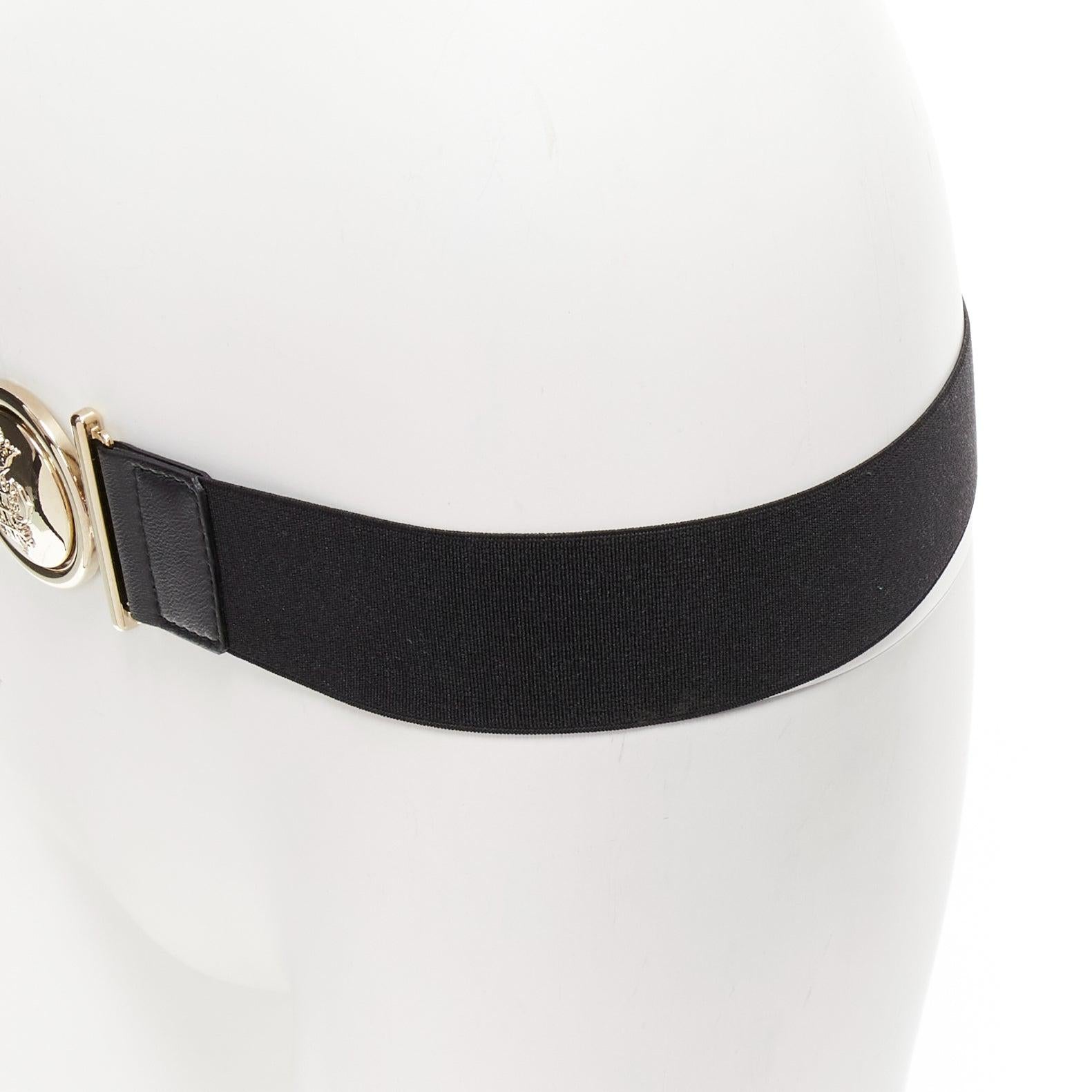 EMILIO PUCCI gold crest logo buckle black fabric stretch skinny belt IT38 XS For Sale 2