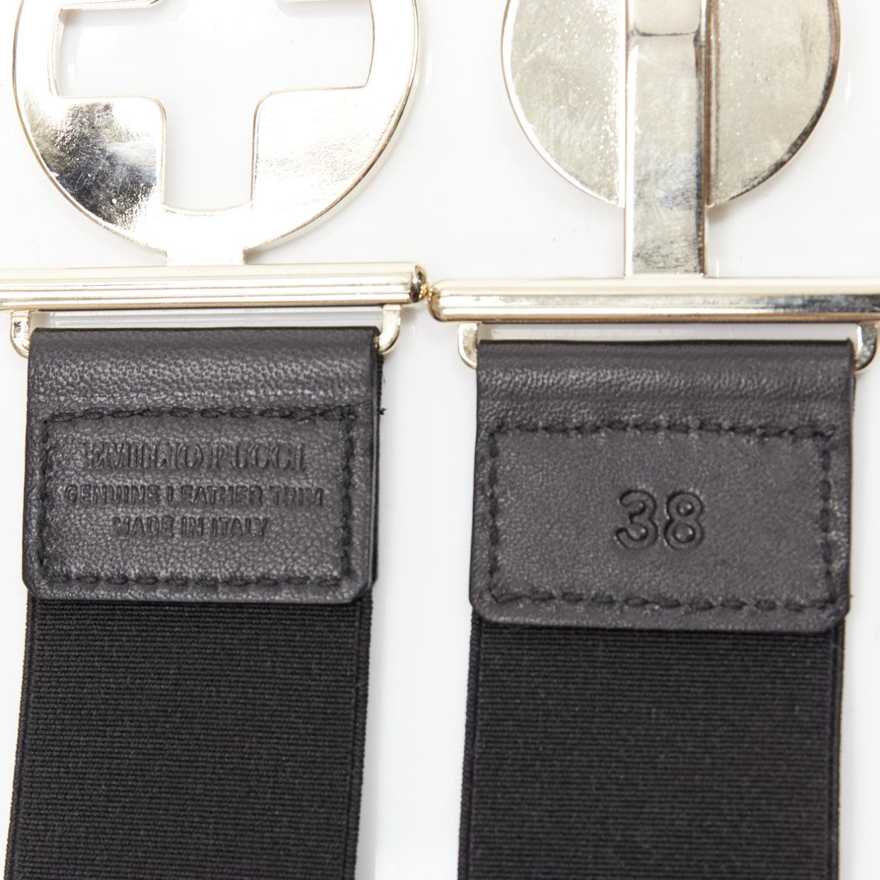 EMILIO PUCCI gold crest logo buckle black fabric stretch skinny belt IT38 XS For Sale 4