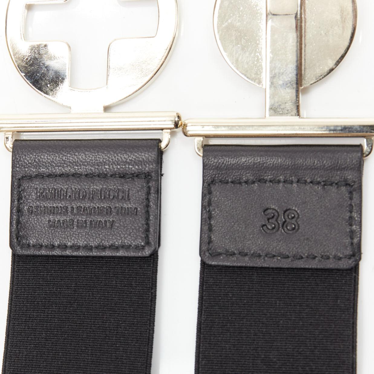 EMILIO PUCCI gold crest logo buckle black fabric stretch skinny belt IT38 XS For Sale 3