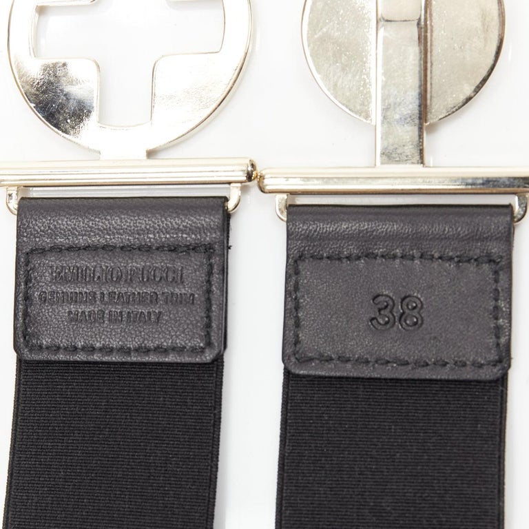 EMILIO PUCCI gold crest logo buckle black fabric stretch  display picture 3