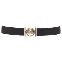 EMILIO PUCCI Schwarzer Stoffstreifengürtel IT38 XS mit goldenem Wappen und Logo-Schnalle