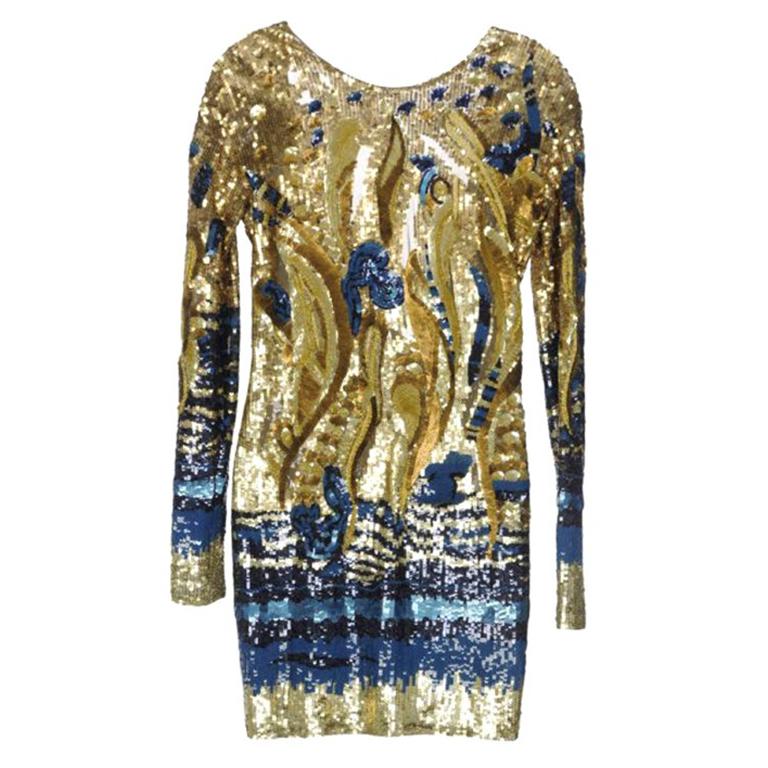 Emilio Pucci Gold Sequined Open-Back Dress
