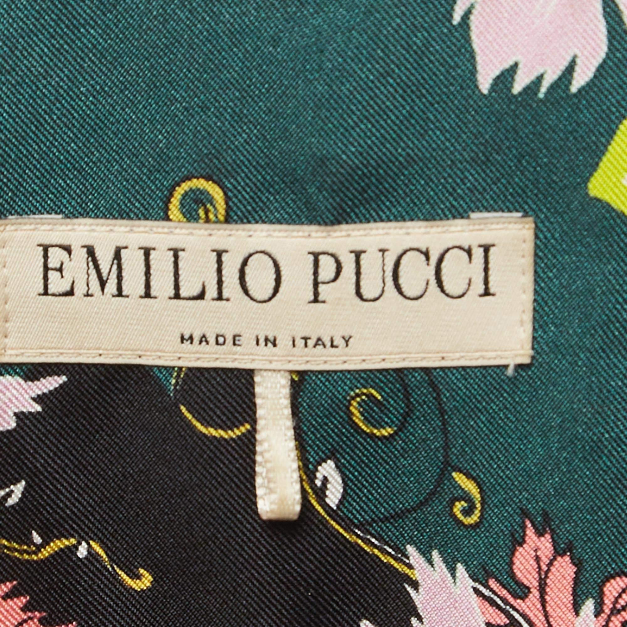 Women's Emilio Pucci Green/Black Printed Silk Shirt S For Sale