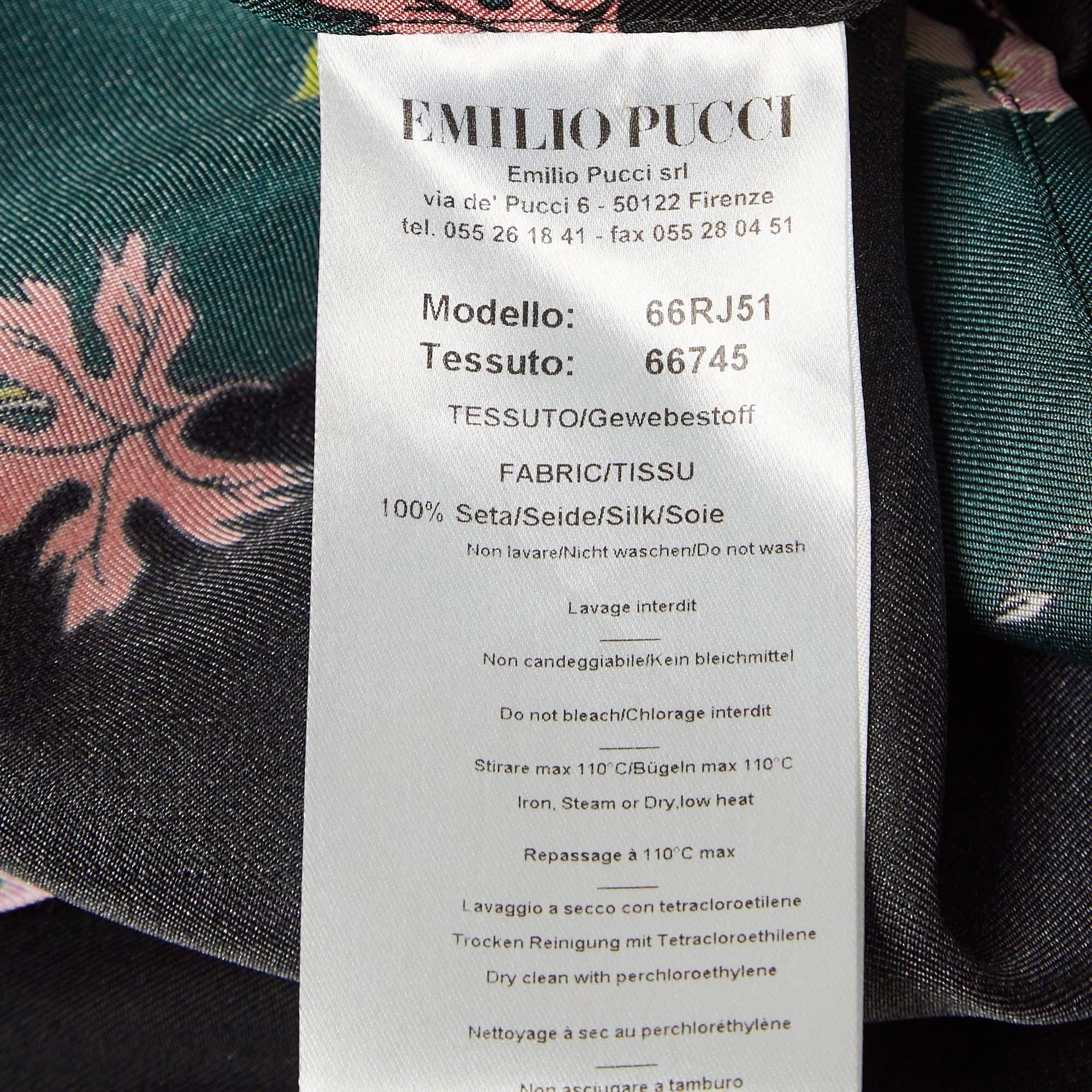 Emilio Pucci Green/Black Printed Silk Shirt S For Sale 2