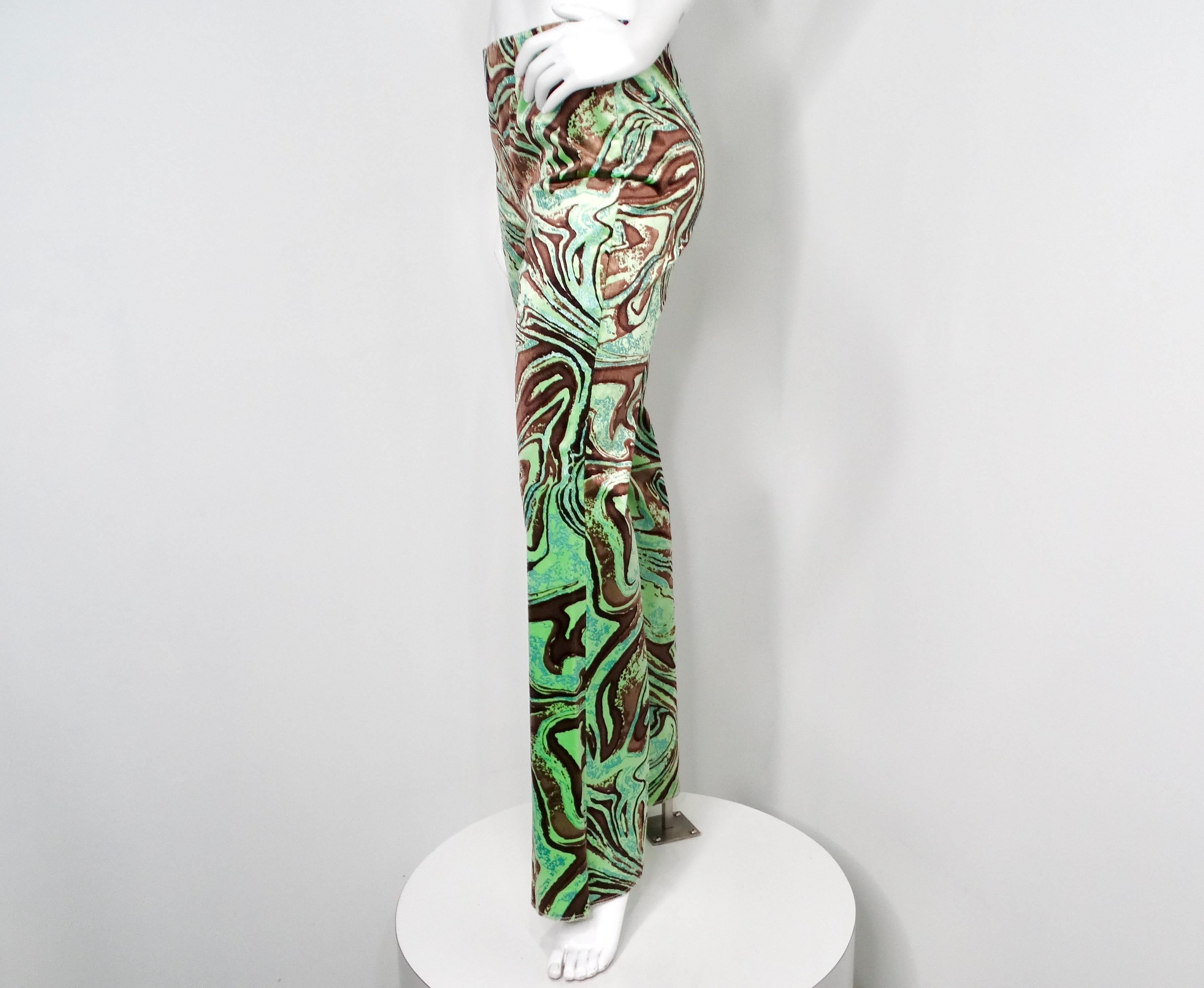 Emilio Pucci - Pantalon en velours imprimé abstrait, vert & Brown Bon état - En vente à Scottsdale, AZ