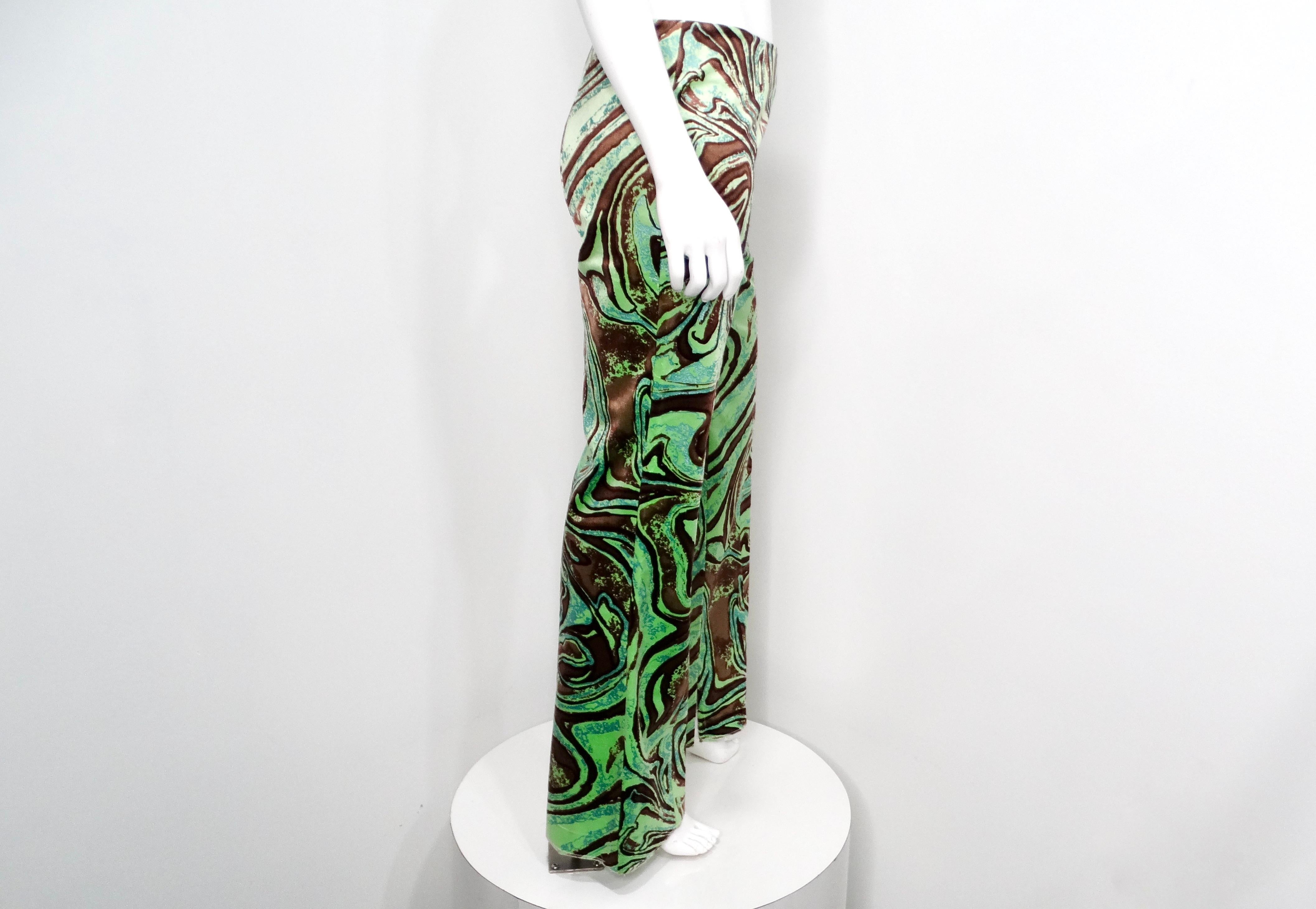 Emilio Pucci - Pantalon en velours imprimé abstrait, vert & Brown en vente 1