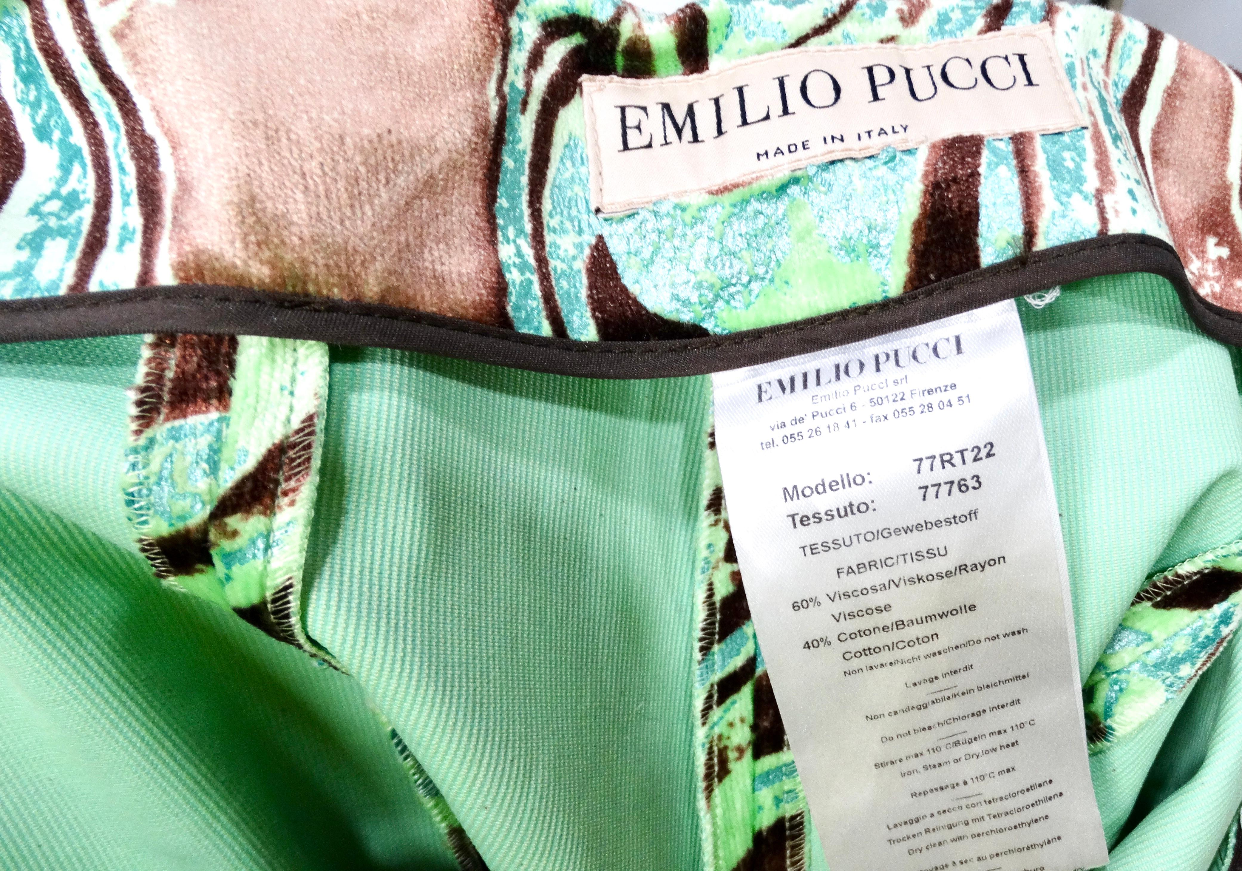 Emilio Pucci - Pantalon en velours imprimé abstrait, vert & Brown en vente 2