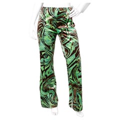 Emilio Pucci Grün & Brown Abstrakt bedruckte Samthose
