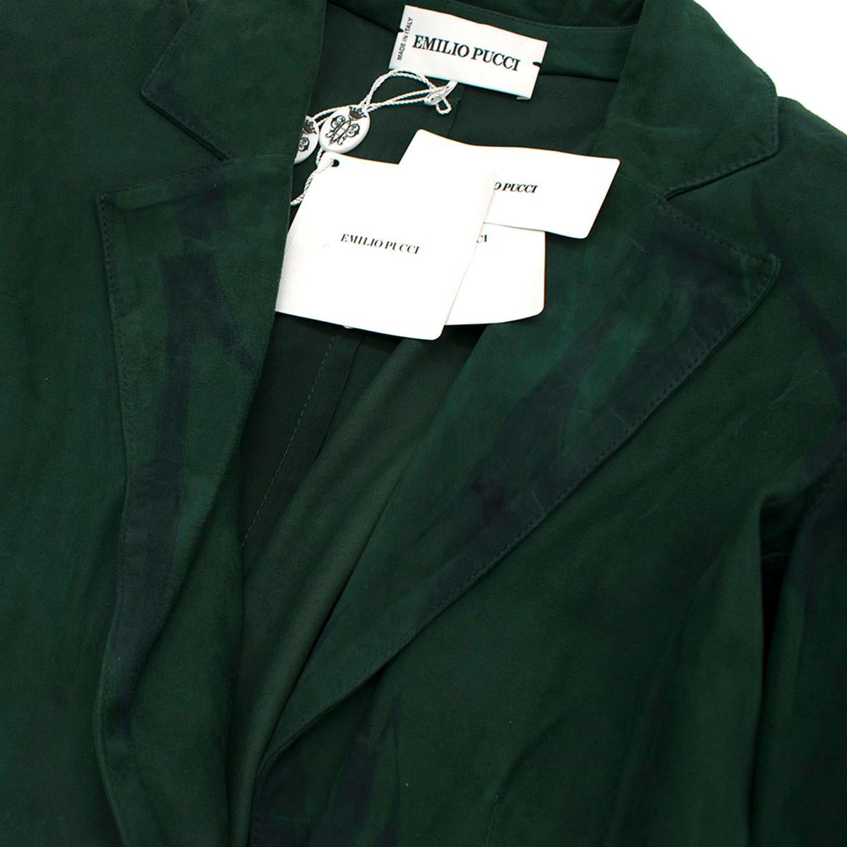 Emilio Pucci Green Double-Breasted Suede Blazer Jacket UK 10 In New Condition In London, GB