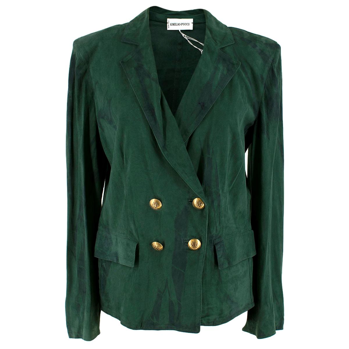 Emilio Pucci Green Double-Breasted Suede Blazer Jacket UK 10
