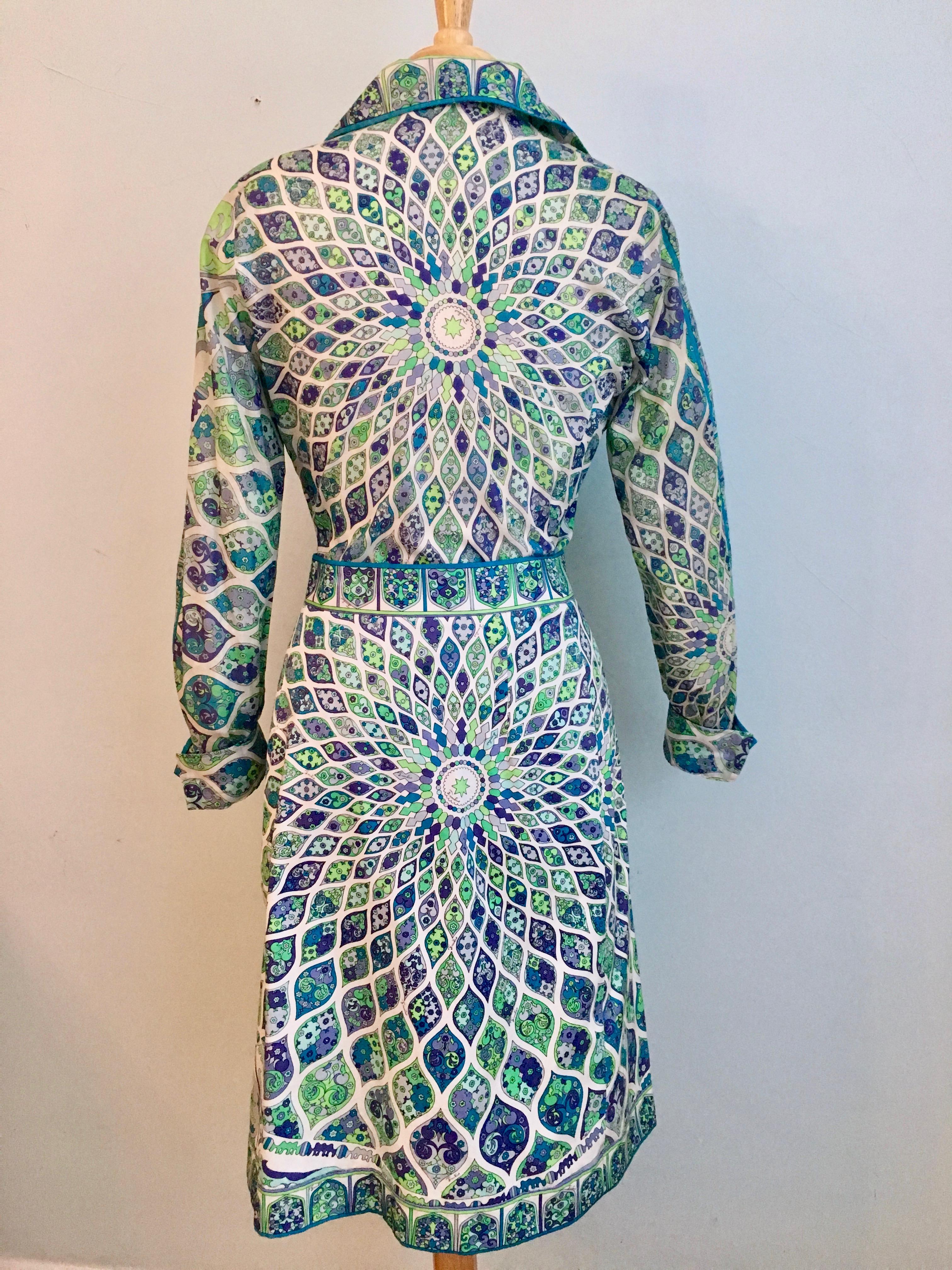 Emilio Pucci Green, Lavender, Blue and Purple Cotton Blouse and Skirt Set 1960s For Sale 1