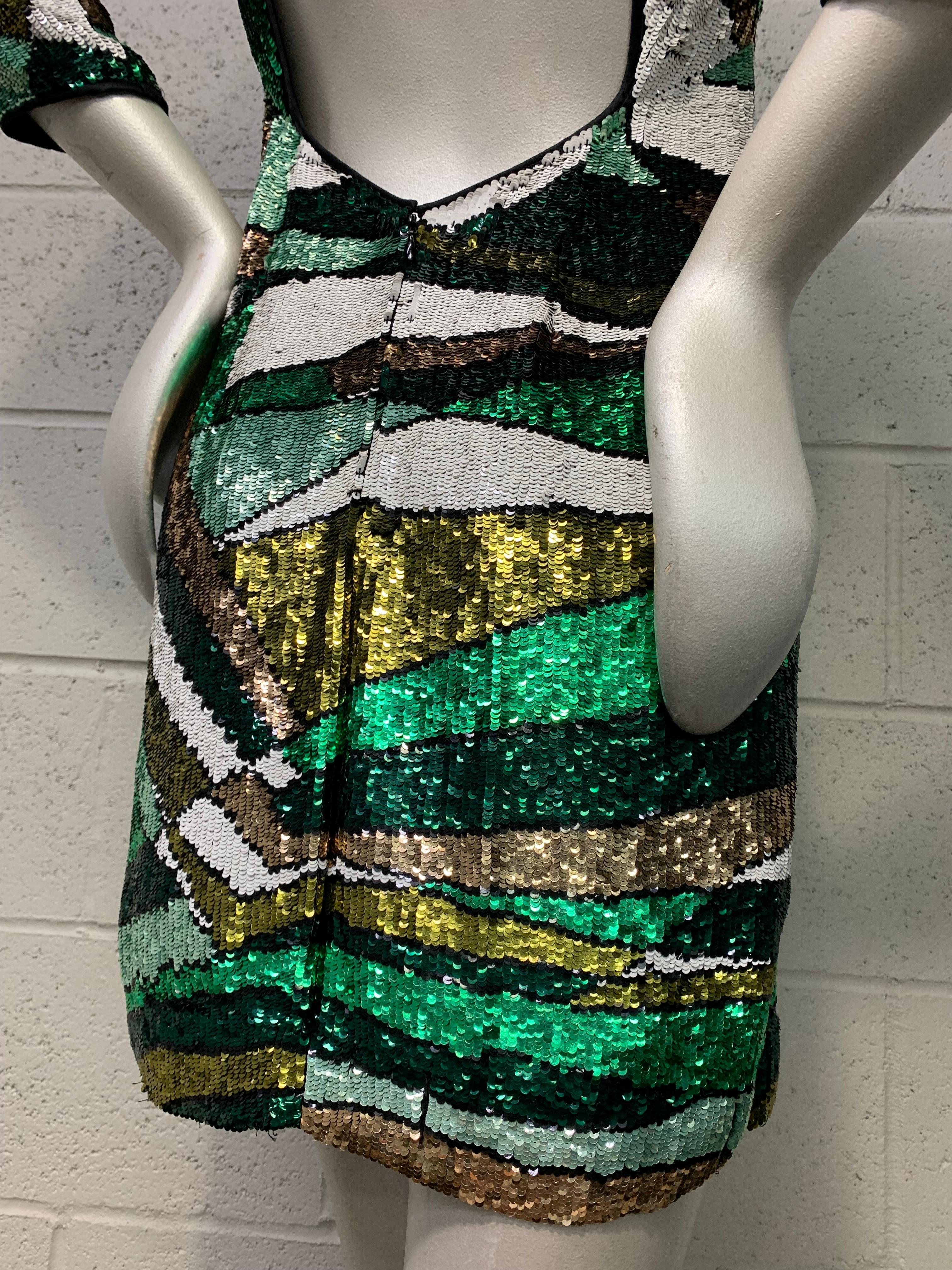 Women's Emilio Pucci Green Metallic Prism Pattern Sequin Mini Dress w Open Keyhole Back For Sale