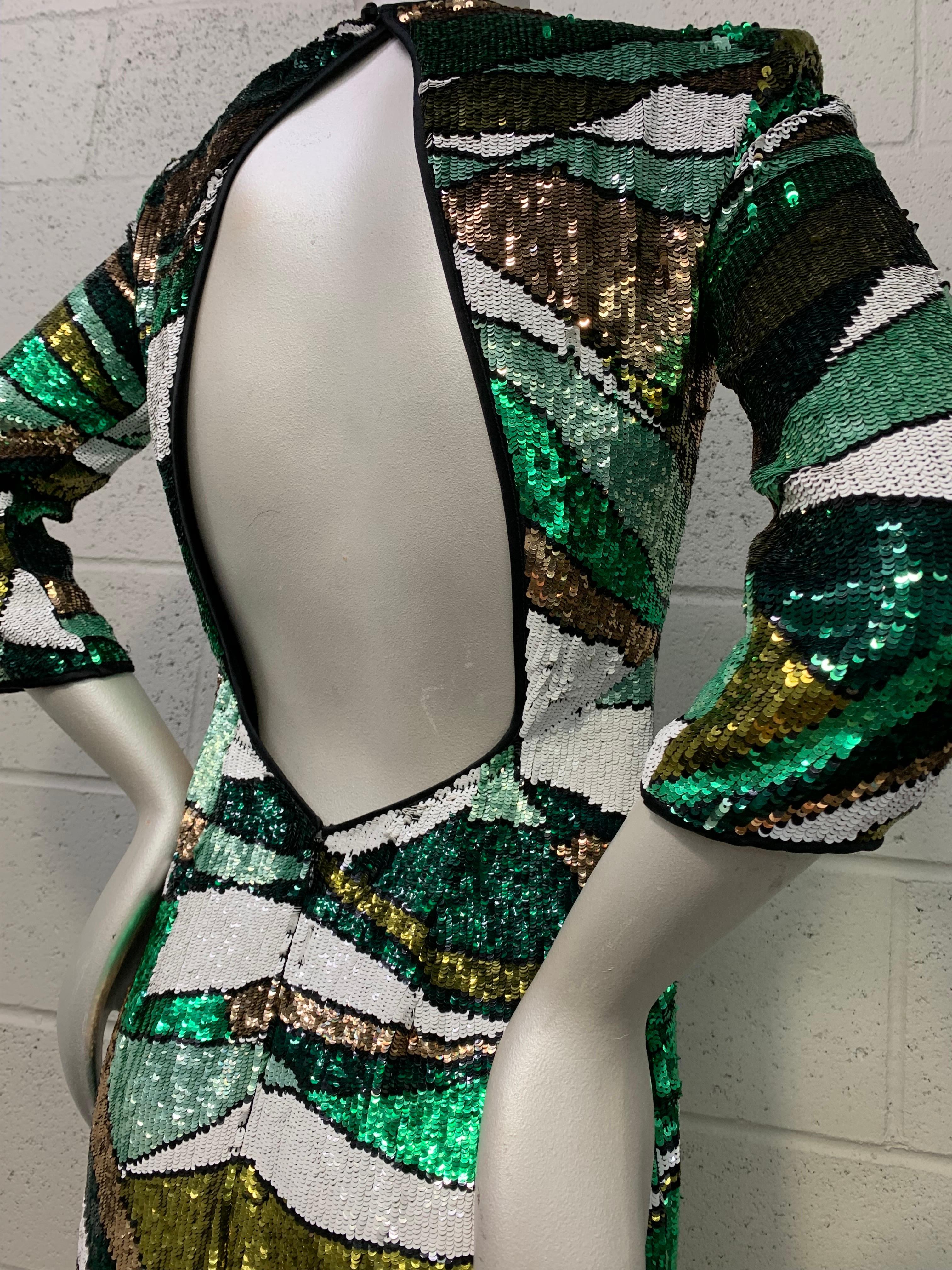 Emilio Pucci Green Metallic Prism Pattern Sequin Mini Dress w Open Keyhole Back For Sale 1