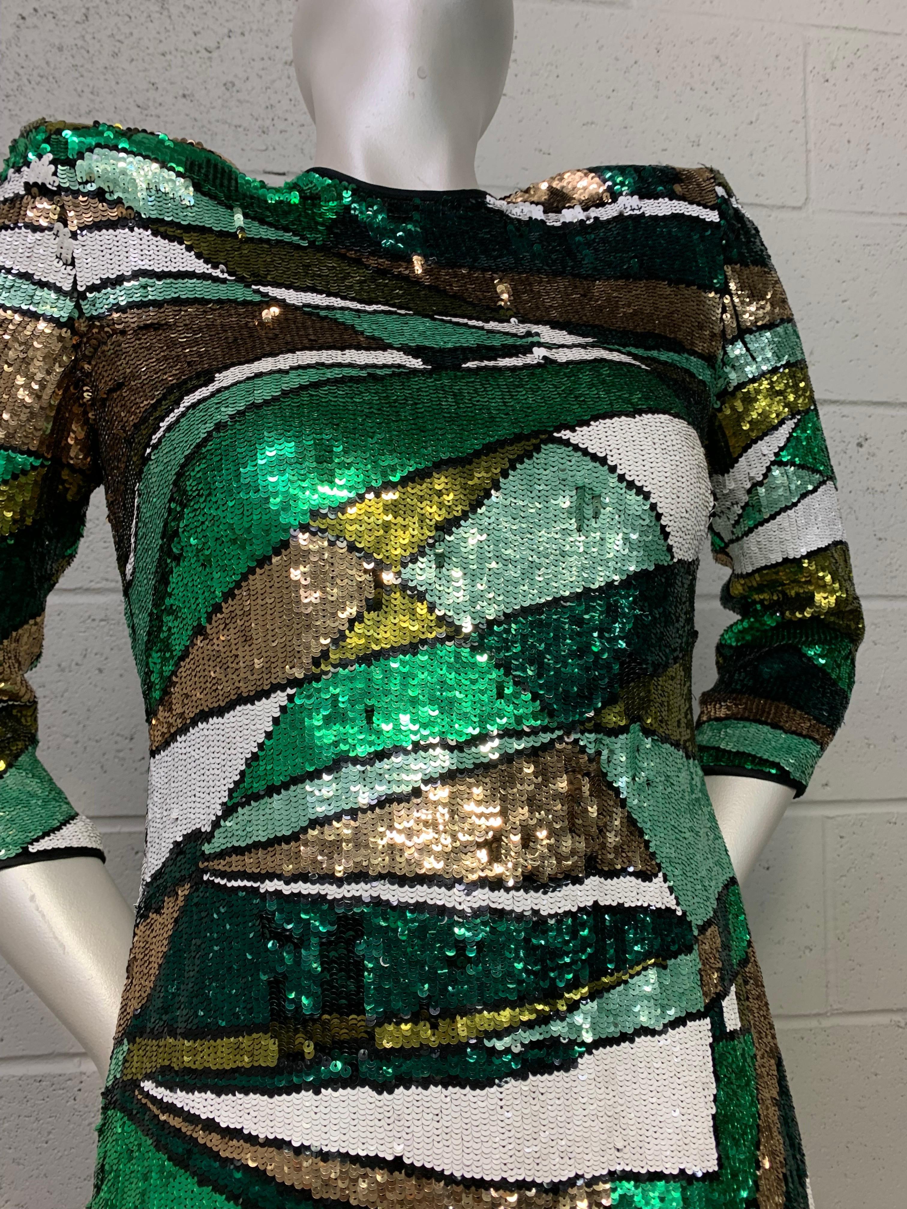Emilio Pucci Green Metallic Prism Pattern Sequin Mini Dress w Open Keyhole Back For Sale 3