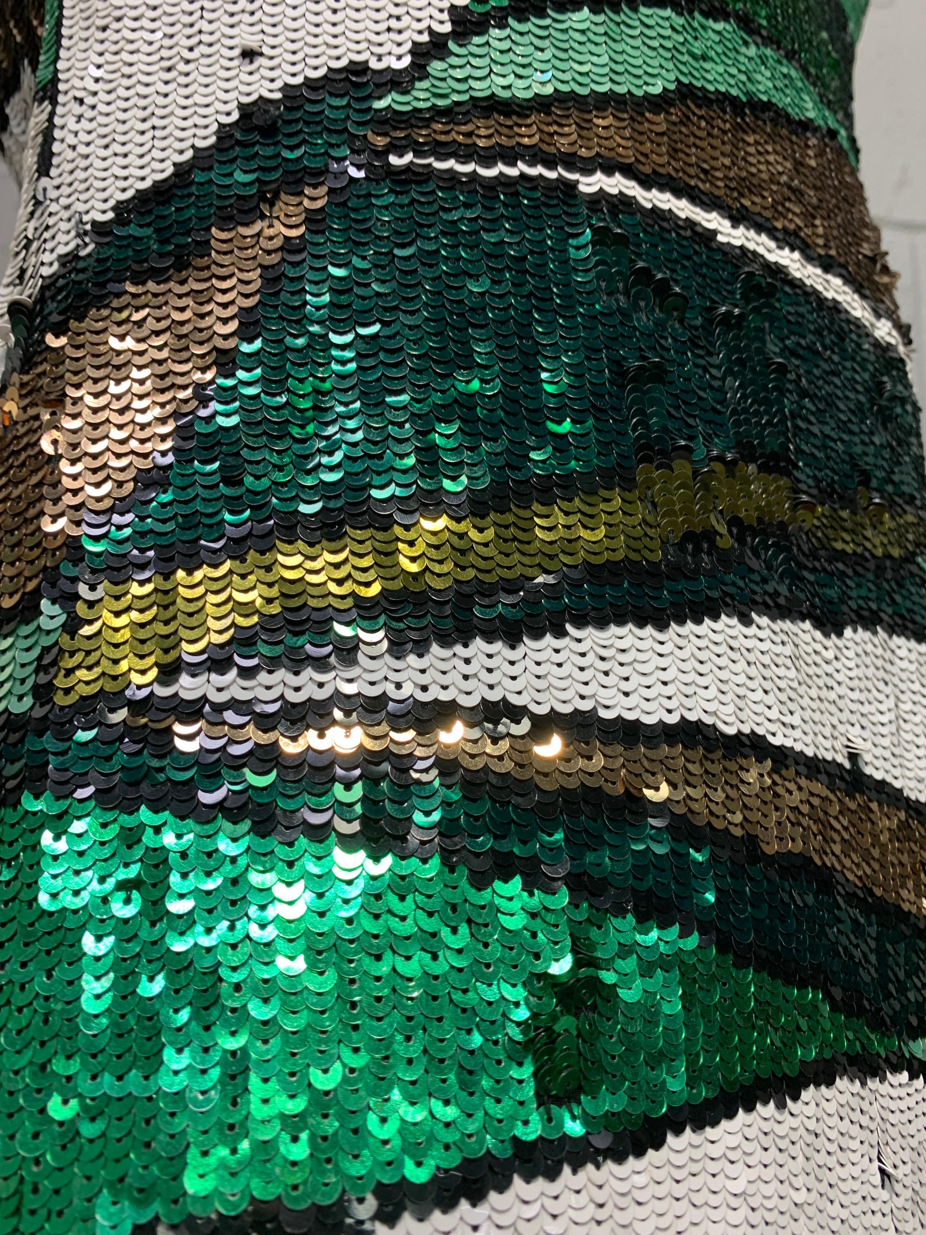 Emilio Pucci Green Metallic Prism Pattern Sequin Mini Dress w Open Keyhole Back For Sale 4
