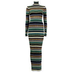 EMILIO PUCCI green & multicolor wool blend Turtleneck Maxi knit Sweater Dress S