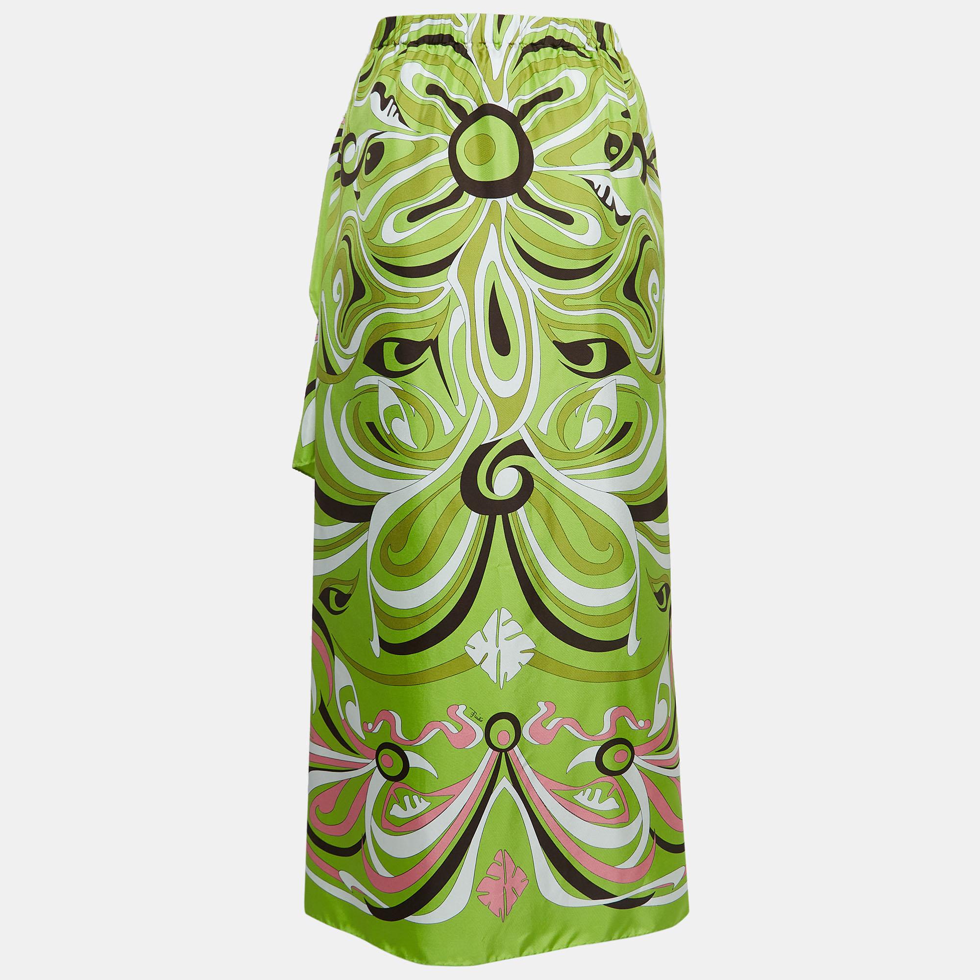 Women's or Men's Emilio Pucci Green Printed Silk Pareo M For Sale