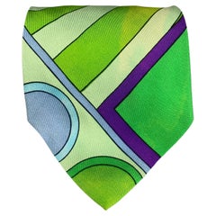 EMILIO PUCCI Green Purple Print Silk Tie
