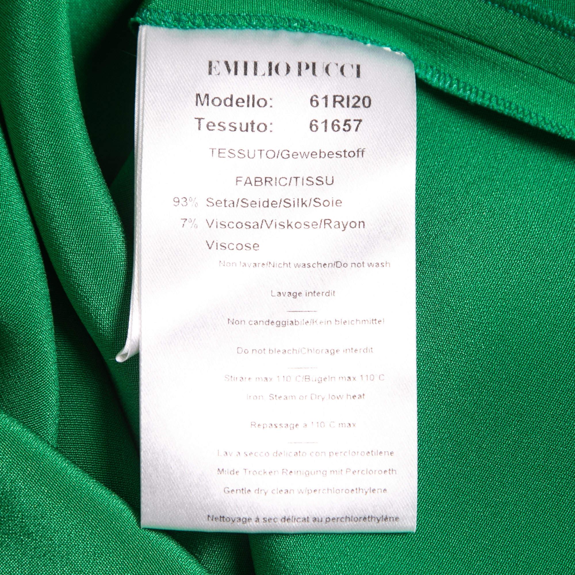 Emilio Pucci Green Silk Embellished Neck Detail Long Dress S 2