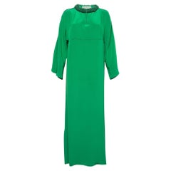 Emilio Pucci Green Silk Embellished Neck Detail Long Dress S