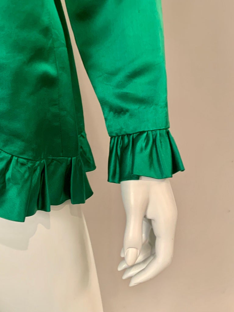 Emilio Pucci Green Silk Satin Jacket with Ruffle Trim For Sale at 1stDibs