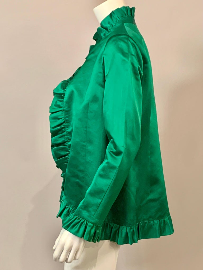 Emilio Pucci Green Silk Satin Jacket with Ruffle Trim For Sale at 1stDibs