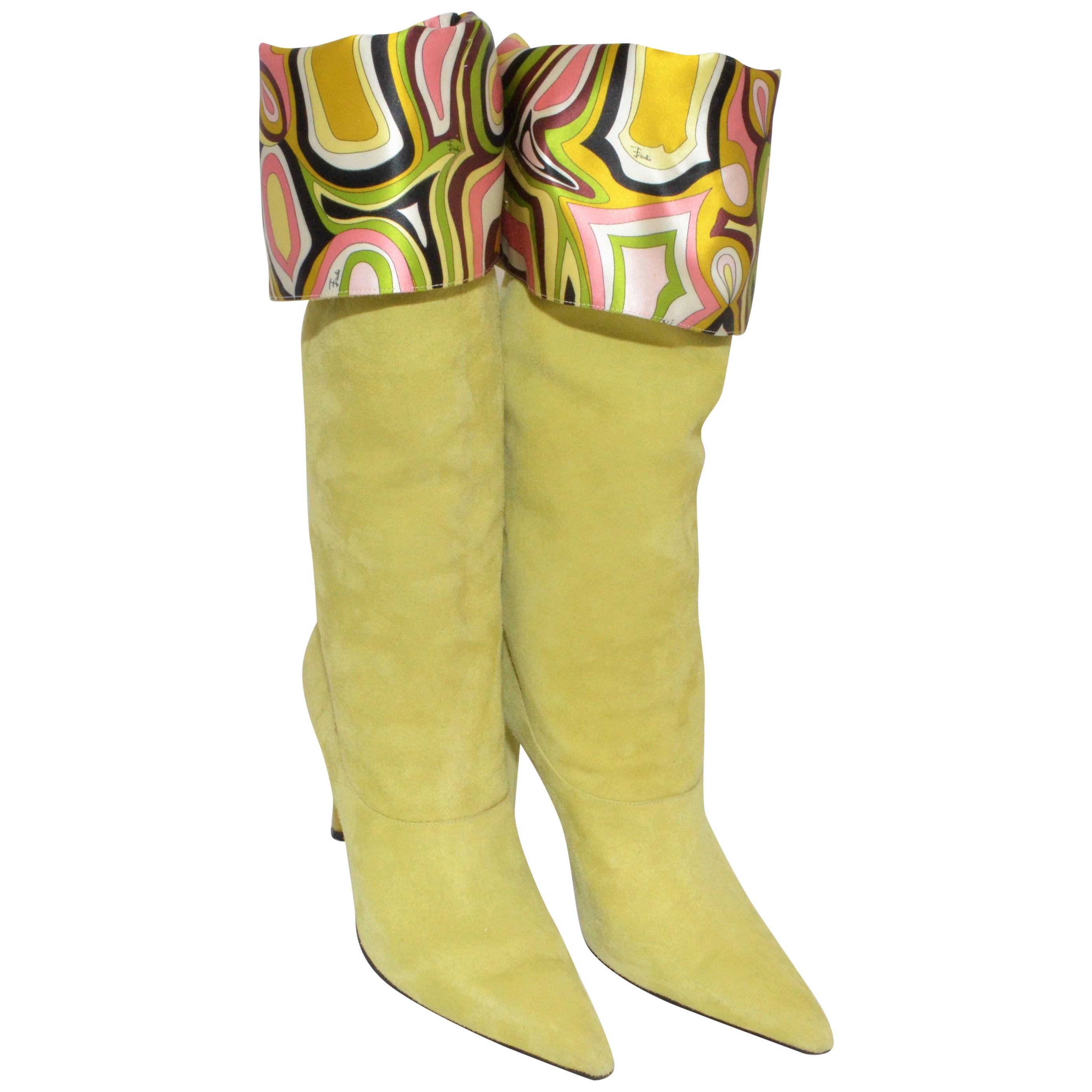 Emilio Pucci Green Suede Boots with Printed Lining 39.5 at 1stDibs | emilio  pucci sock boots, pucci astrology boots, emilio pucci boot