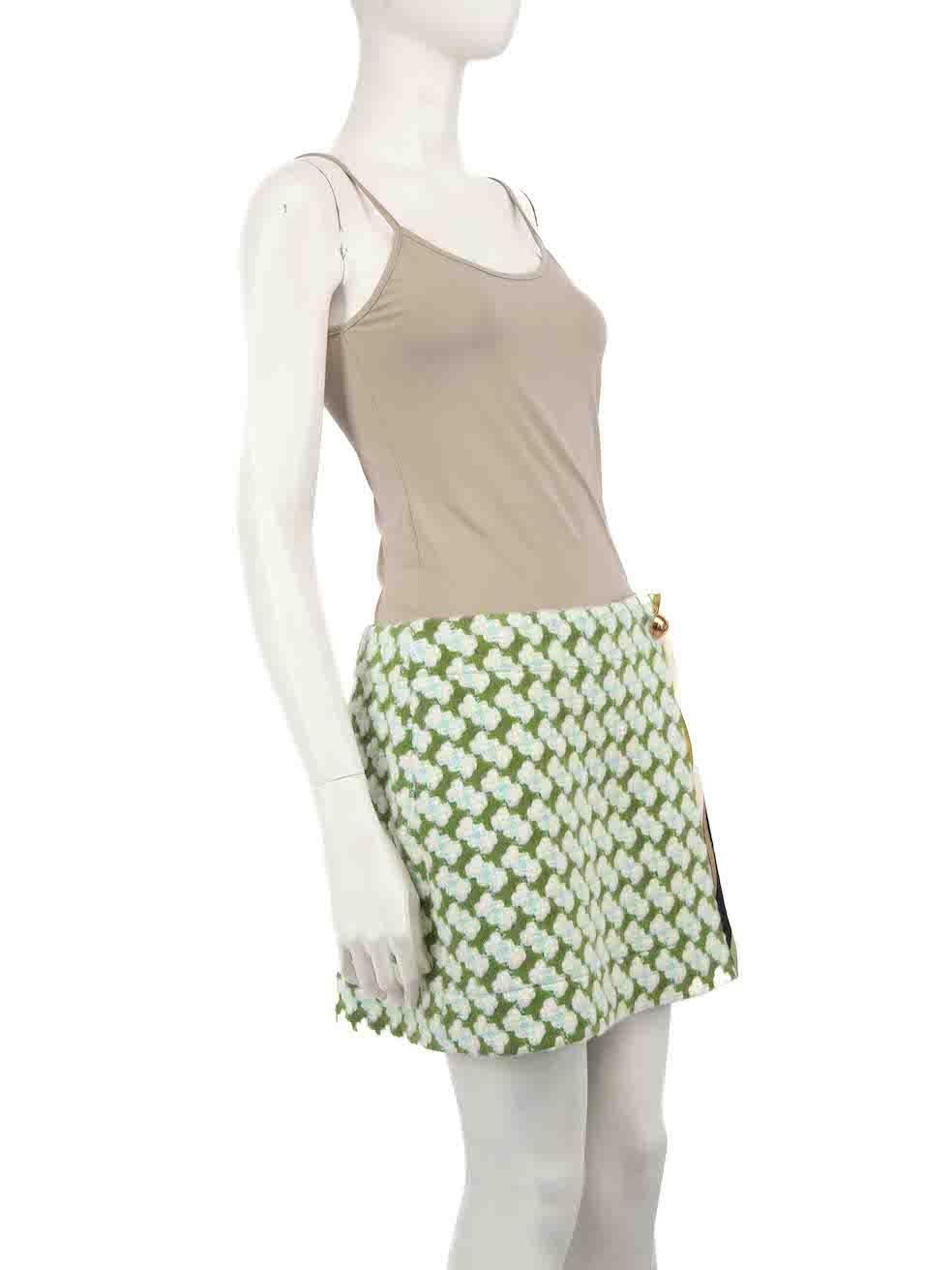 Emilio Pucci Green Wool Tweed Mini Skirt Size M In New Condition For Sale In London, GB