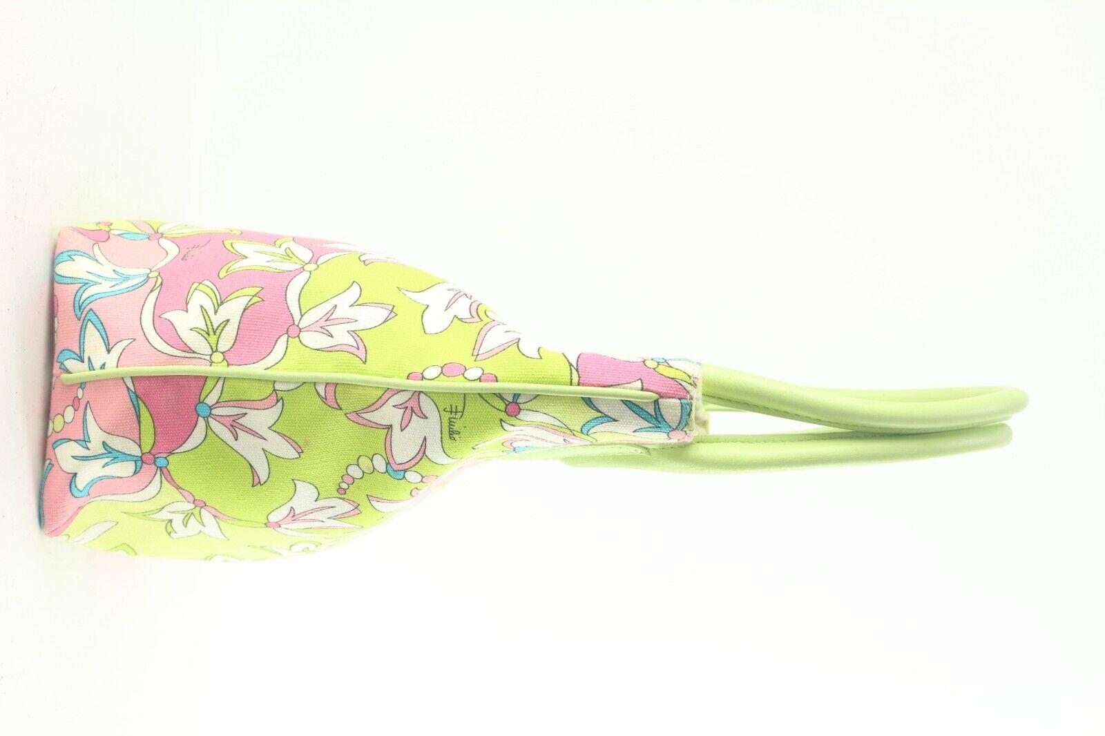 Emilio Pucci Green x Pink Floral Tote 1EP822K In Good Condition For Sale In Dix hills, NY