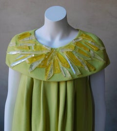 Emilio Pucci Green/Yellow Cashmere & Wool Dress with Lucite Collar Embellishment