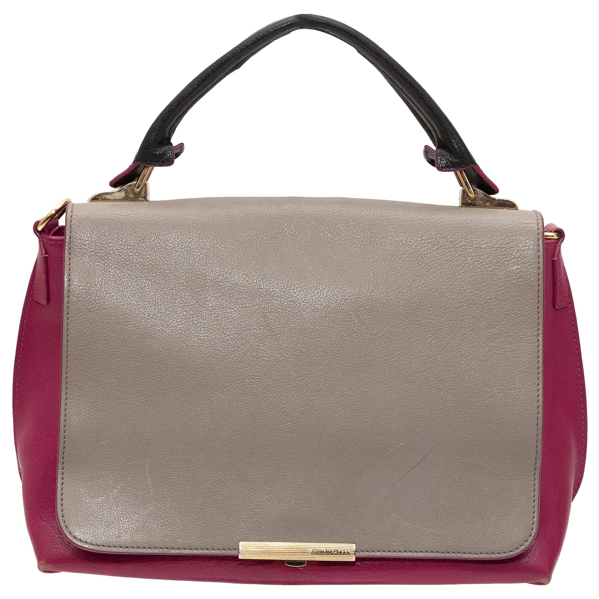 Emilio Pucci Grey & Magenta Leather Shoulder Bag