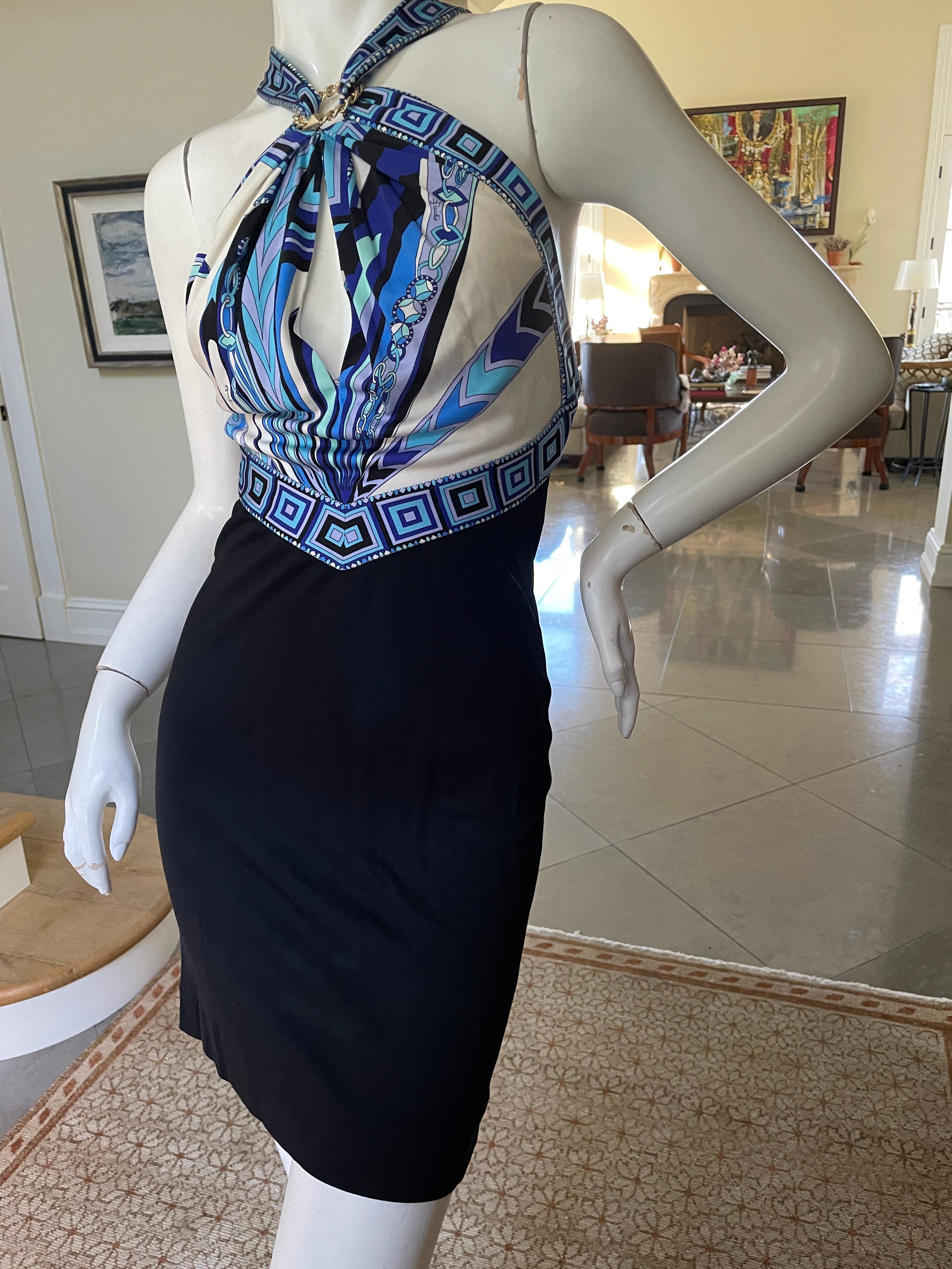 Black Emilio Pucci Halter Style Vintage Racer Back Mini Dress with Peek a Boo Keyhole For Sale