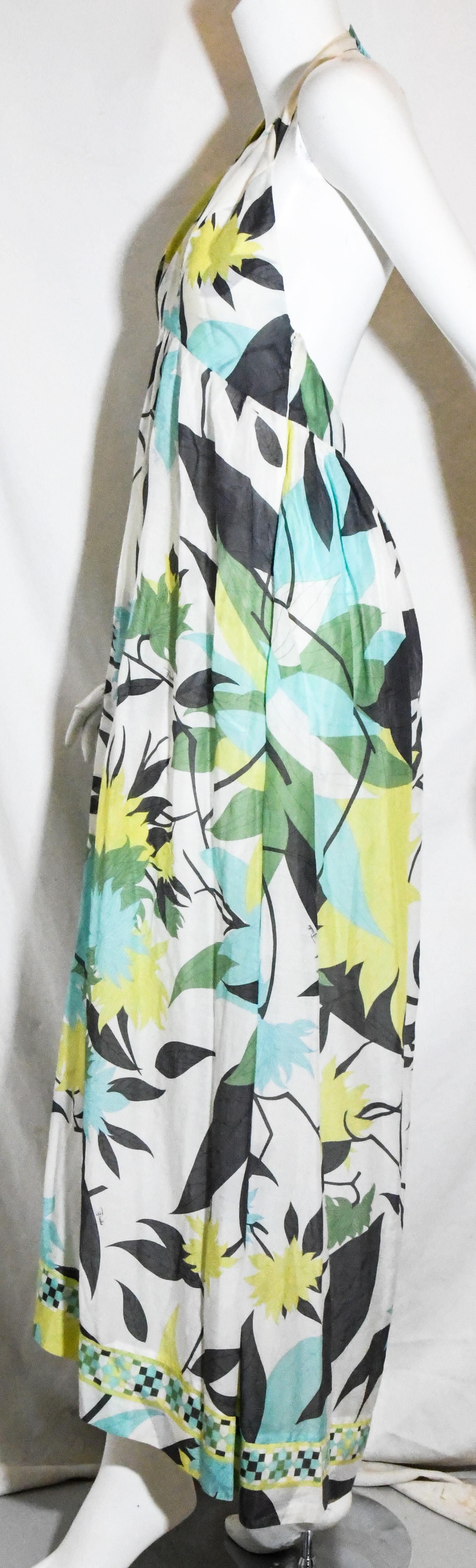 Emilio Pucci Halter V Neck Floral Print Backless Long Dress  In Excellent Condition In Palm Beach, FL