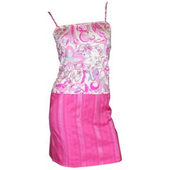 Emilio Pucci Hot Pink Signature Print Silk Top Skirt Suit Ensemble Set As Dress