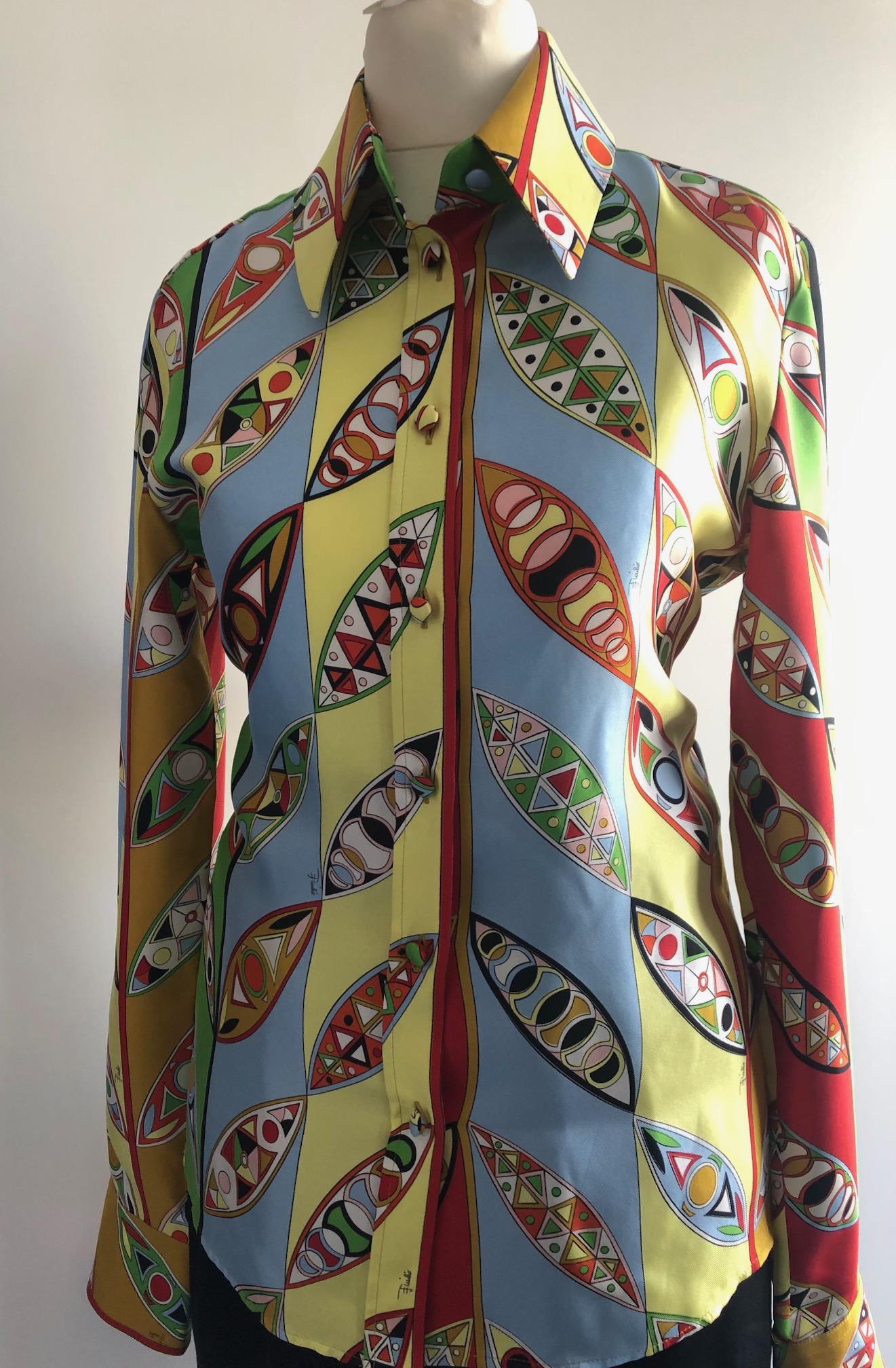 EMILIO PUCCI Iconic Printed Fitted silk-twill Pucci shirt In Excellent Condition For Sale In London, GB