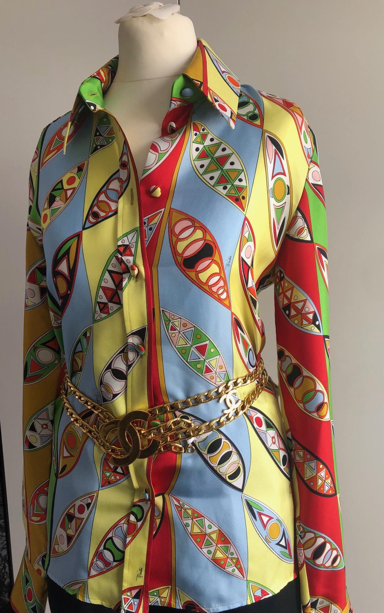 Women's EMILIO PUCCI Iconic Printed Fitted silk-twill Pucci shirt For Sale