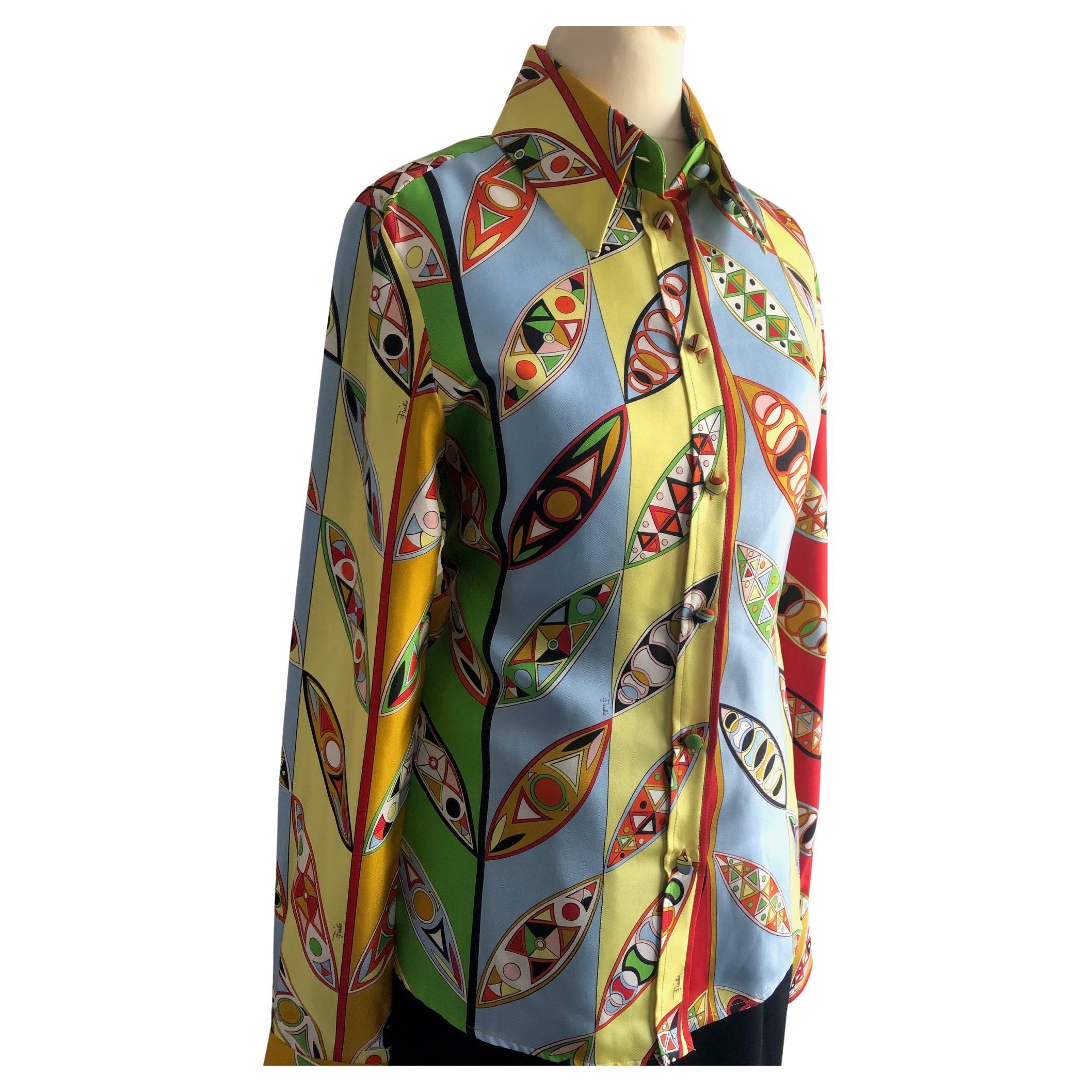 EMILIO PUCCI Iconic Printed Fitted silk-twill Pucci shirt For Sale