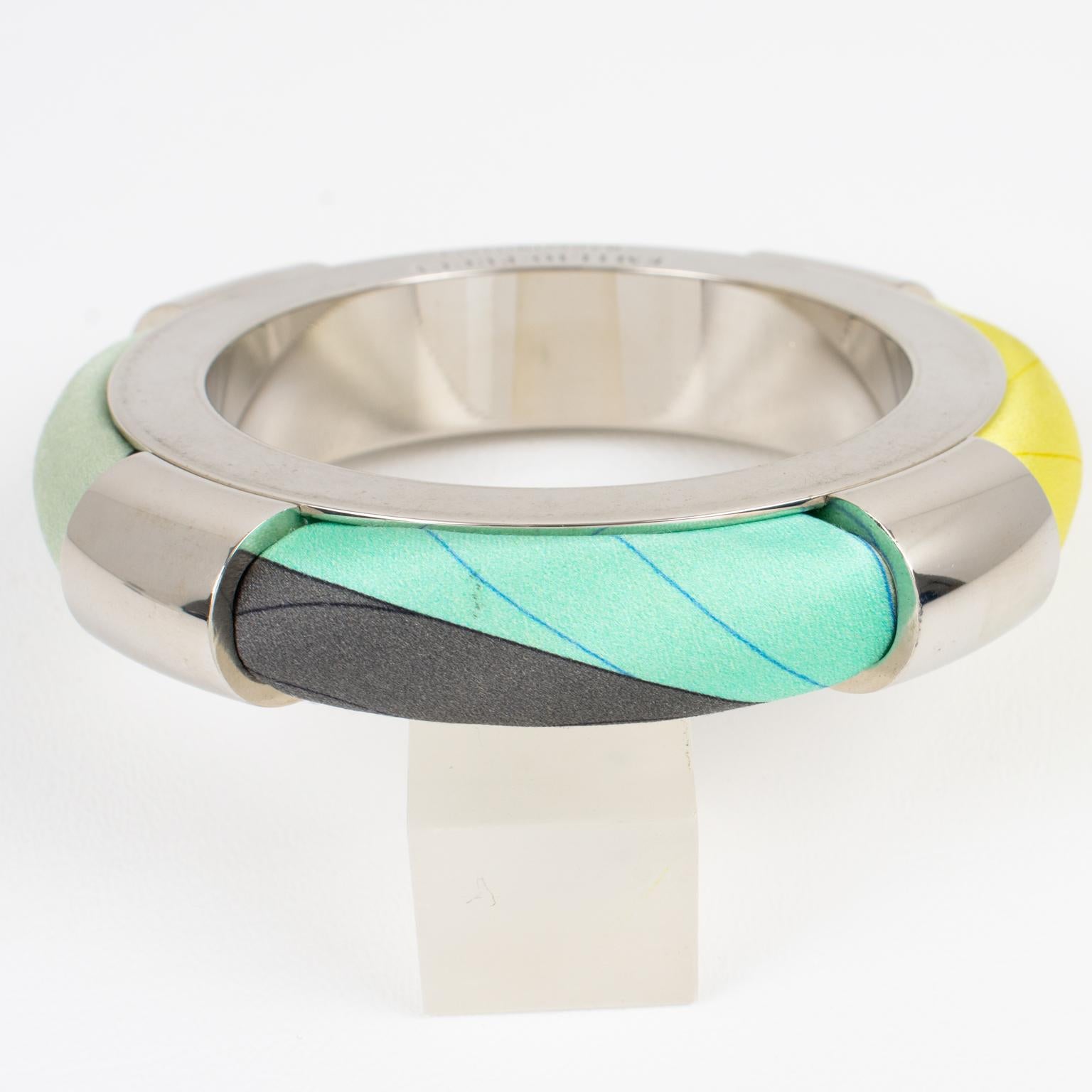 Emilio Pucci Italy Metal and Multicolor Silk Bracelet Bangle For Sale 1