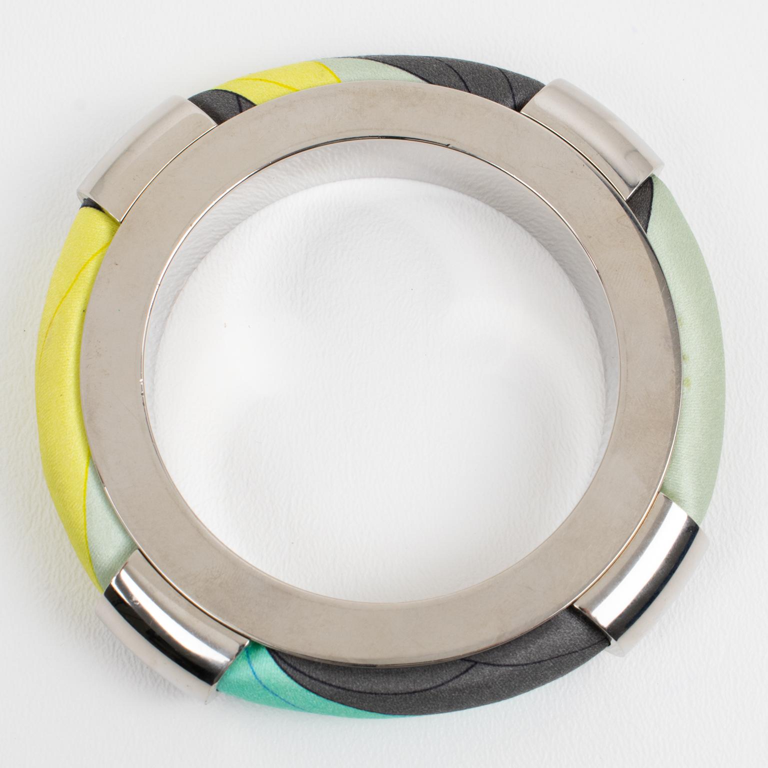 Emilio Pucci Italy Metal and Multicolor Silk Bracelet Bangle For Sale 3