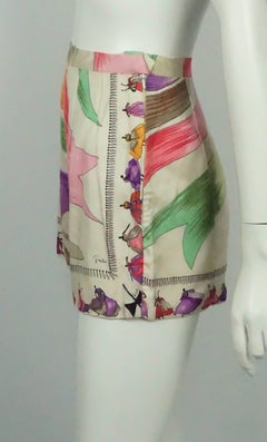 Emilio Pucci Ivory and Multi "Gowns" Silk Print Shorts - Small - Circa 60's