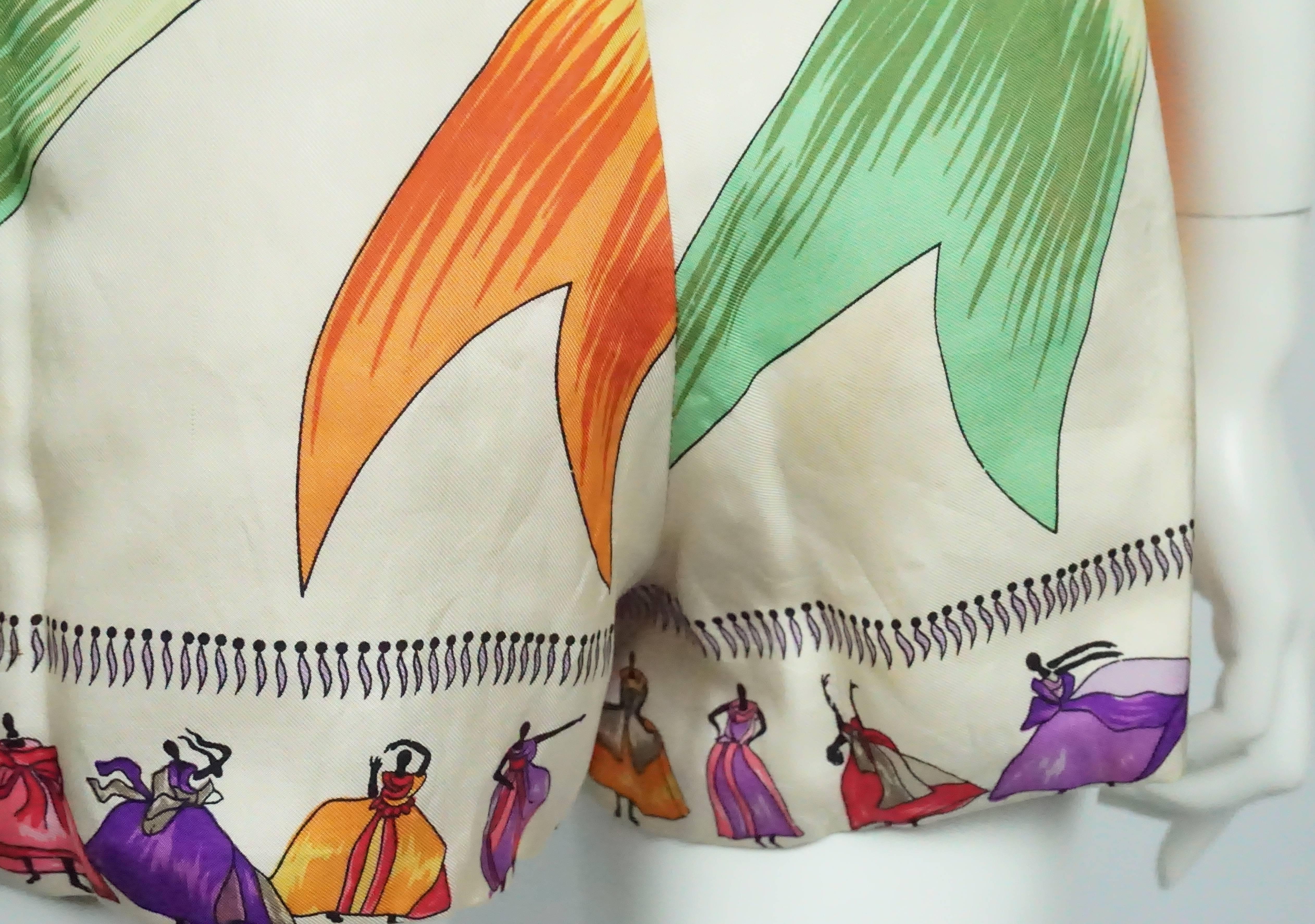 Emilio Pucci - Short en soie imprimé « Robes » ivoire et multicolore - Petit - vers les années 60 Bon état - En vente à West Palm Beach, FL