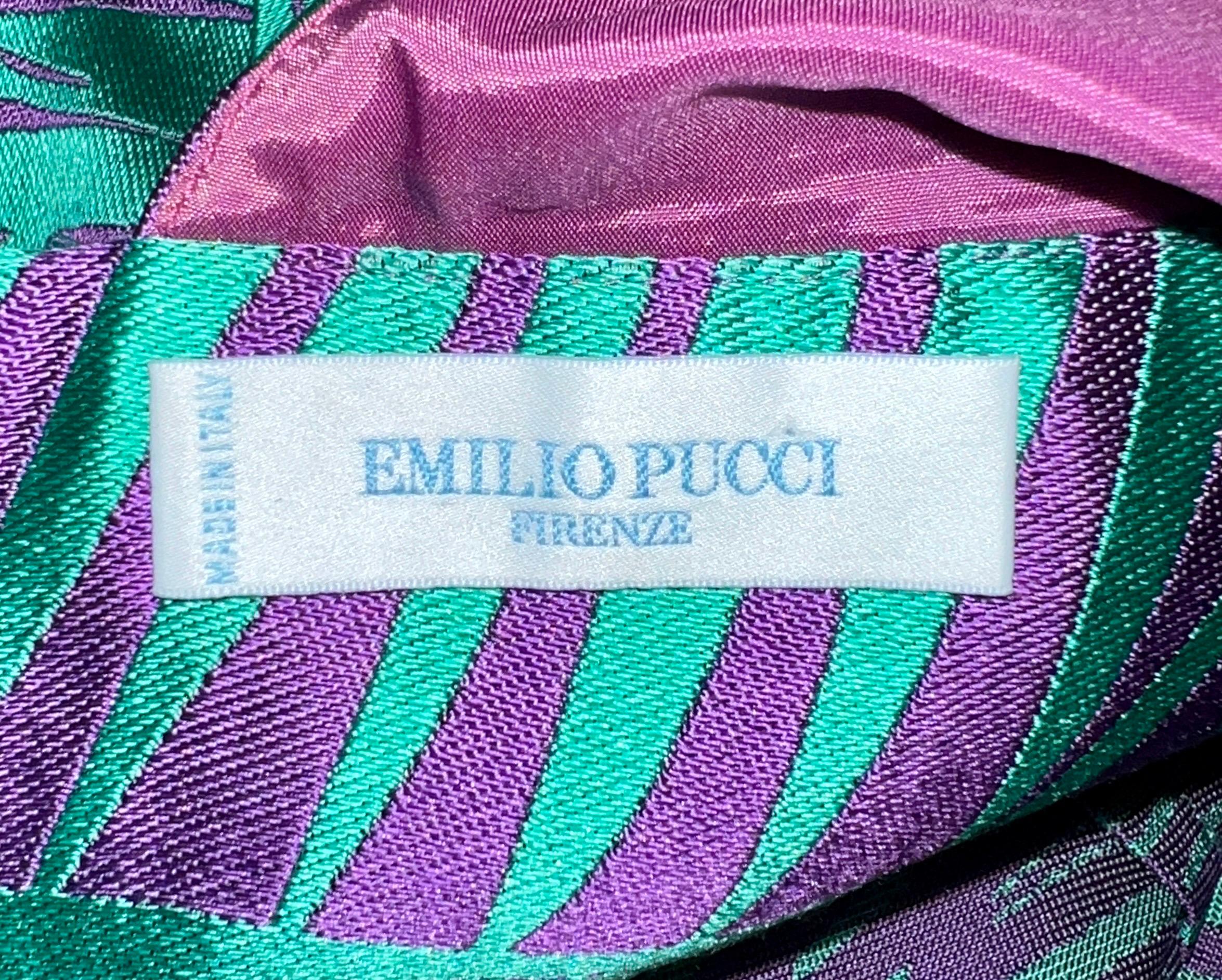Women's Tropical EMILIO PUCCI Jacquard Silk Blend Palms Signature Print Dress Belt 40 For Sale