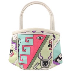 Vintage EMILIO PUCCI Jana c.1960 "Idolo" Signature Print Silk & Leather Top Handle Purse