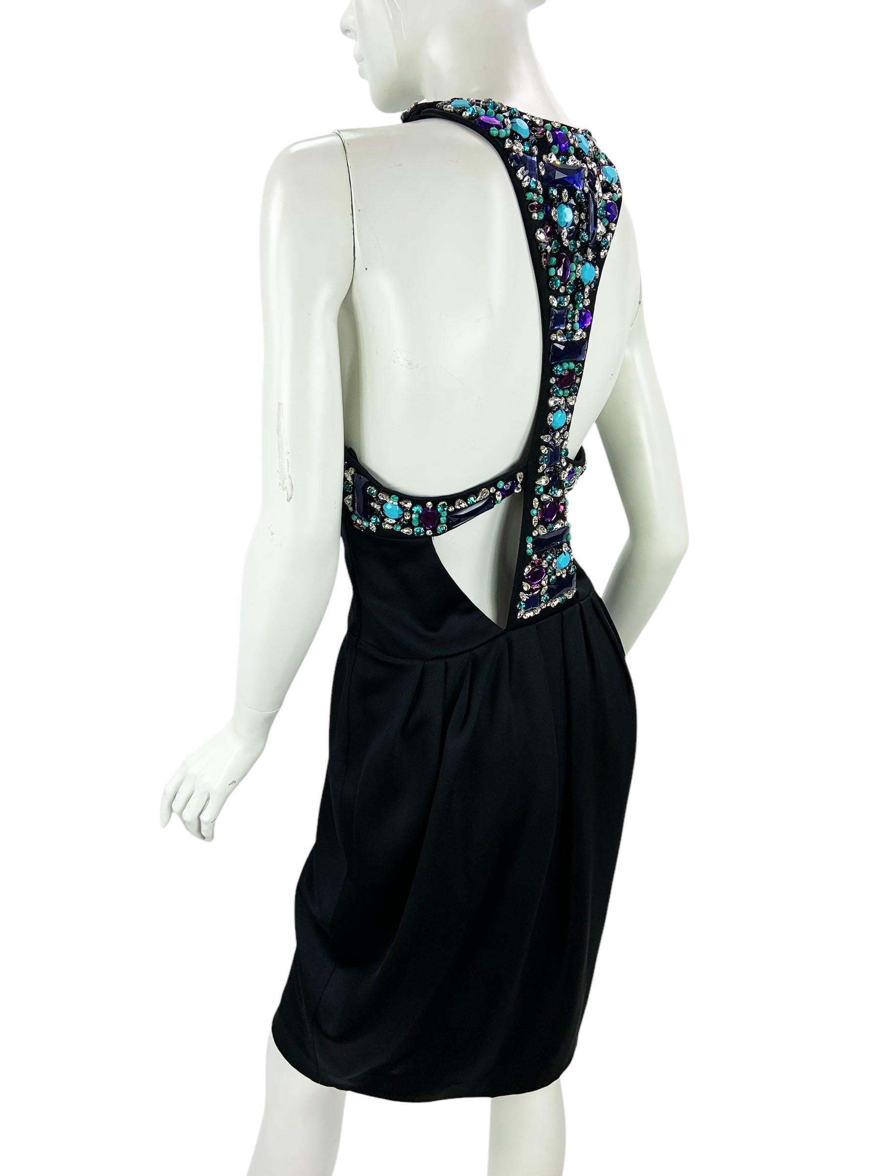 da uomo o donna Emilio Pucci, abito da cocktail nero con Jewell e schiena aperta, vestito sexy italiano 44 US 10 in vendita