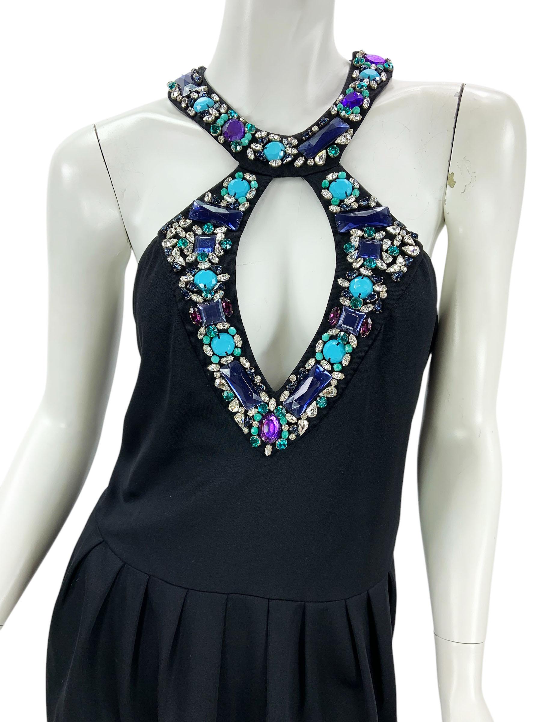 Emilio Pucci, abito da cocktail nero con Jewell e schiena aperta, vestito sexy italiano 44 US 10 in vendita 1