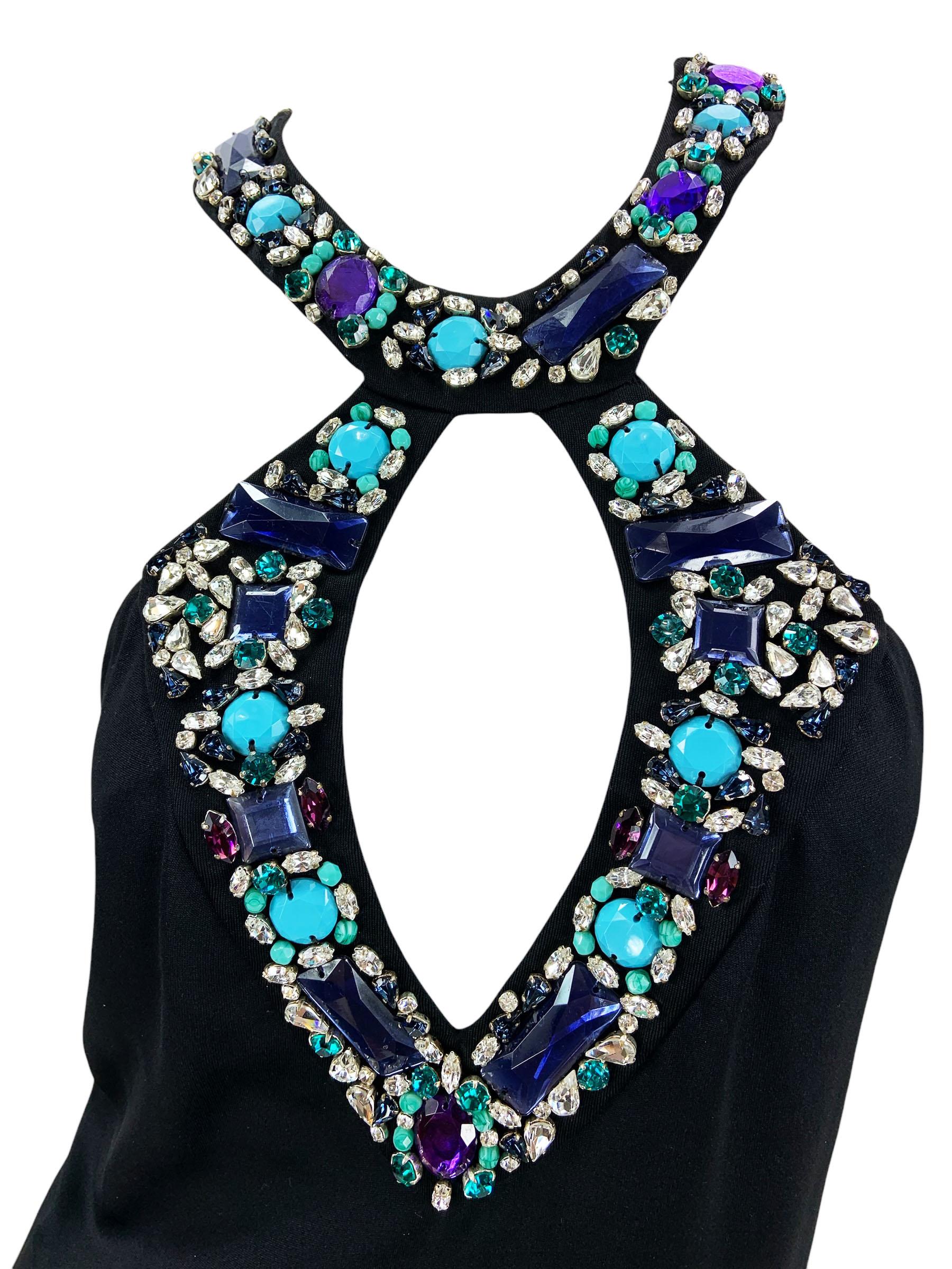 Emilio Pucci, abito da cocktail nero con Jewell e schiena aperta, vestito sexy italiano 44 US 10 in vendita 2