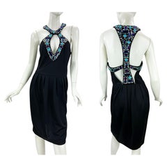 Emilio Pucci, abito da cocktail nero con Jewell e schiena aperta, vestito sexy italiano 44 US 10