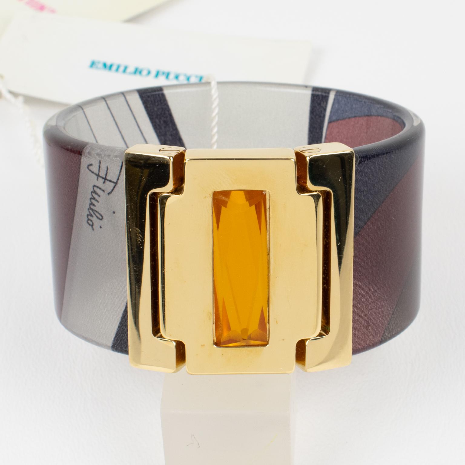 Emilio Pucci Bracciale in metallo dorato con acrilico e seta In condizioni buone in vendita a Atlanta, GA