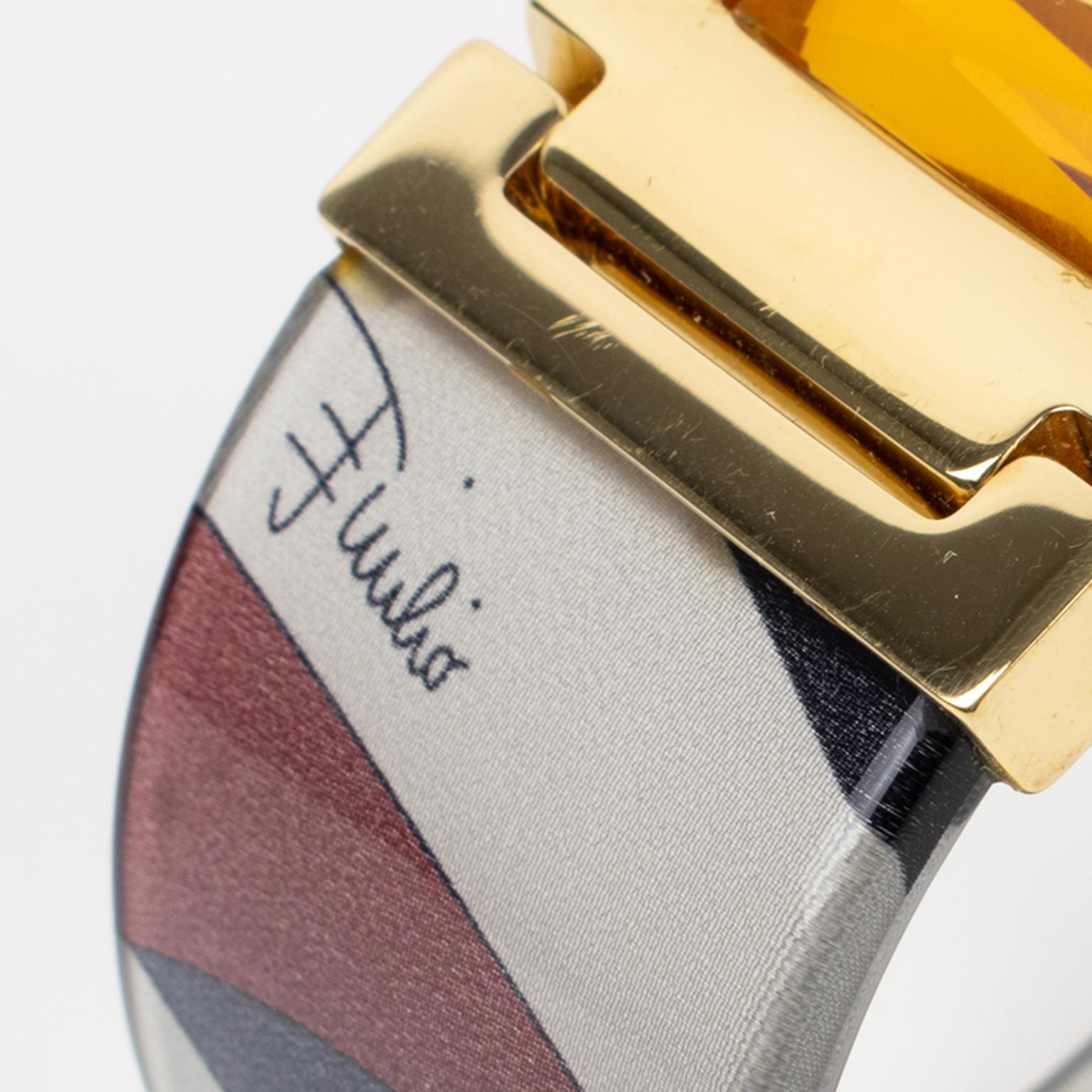 Emilio Pucci Bracciale in metallo dorato con acrilico e seta in vendita 1