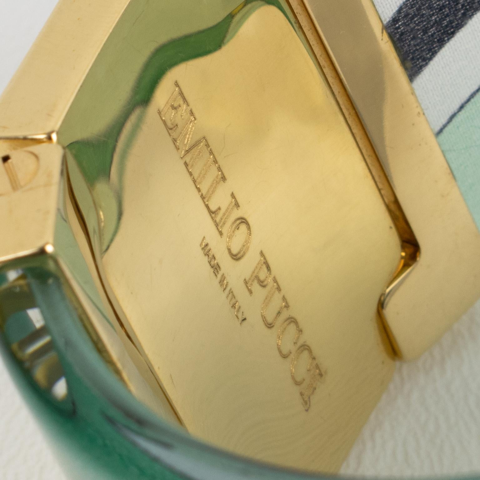 Emilio Pucci Bracelet jonc en lucite avec inclusions de soie verte et noire en vente 3